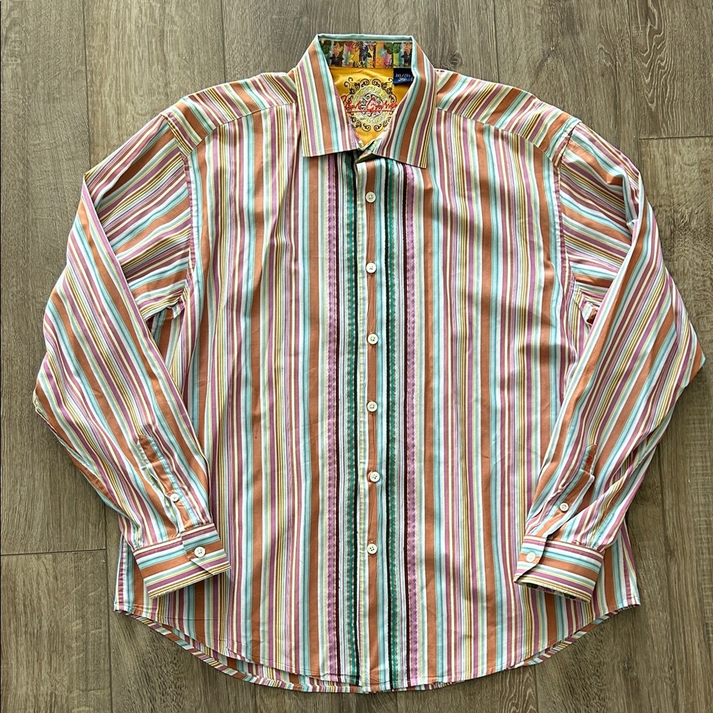 Like new - ROBERT GRAHAM Colorful Striped & Floral Patterned Button Down Shirt - Picture 1 of 9
